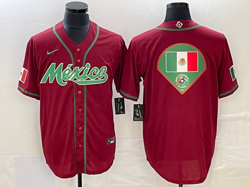 Men 2023 World Cub Mexico Blank Red Nike MLB Jersey8